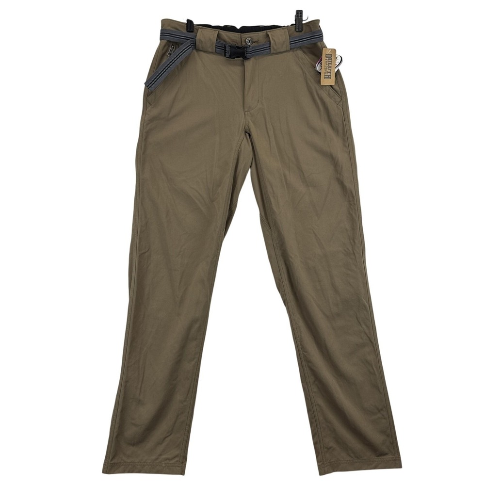 Duluth Trading Pants Mens 34x34 Khaki Nylon Hiking Outdoor‎ Zip Pockets Belt NWT